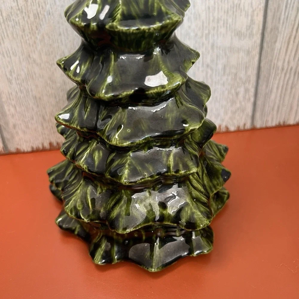 Vintage Handmade Ceramic Large Green Pine Tree Christmas MCM Green‎ Drip 8.5'